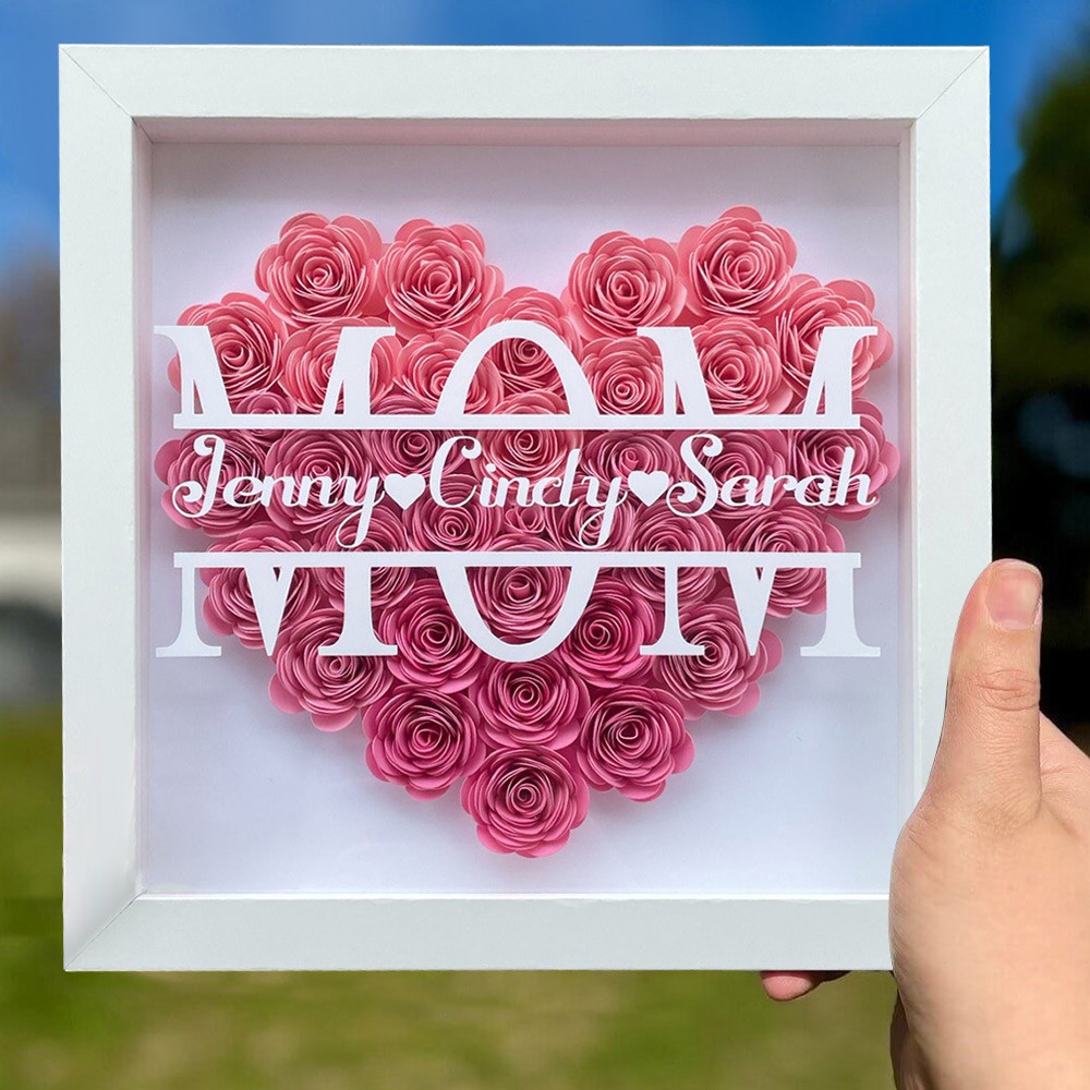 Personalized Mom Flower Shadow Box with Kid's Names Mother's Day Gift