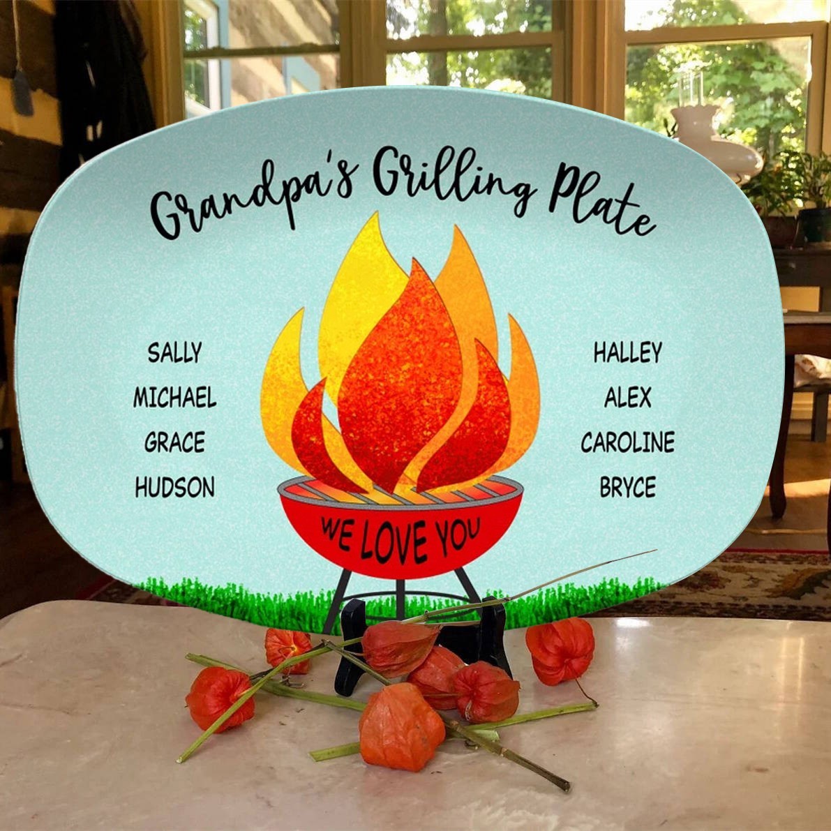 Personalized Grilling Plate with Kids Name for Dad Father's Day Gift