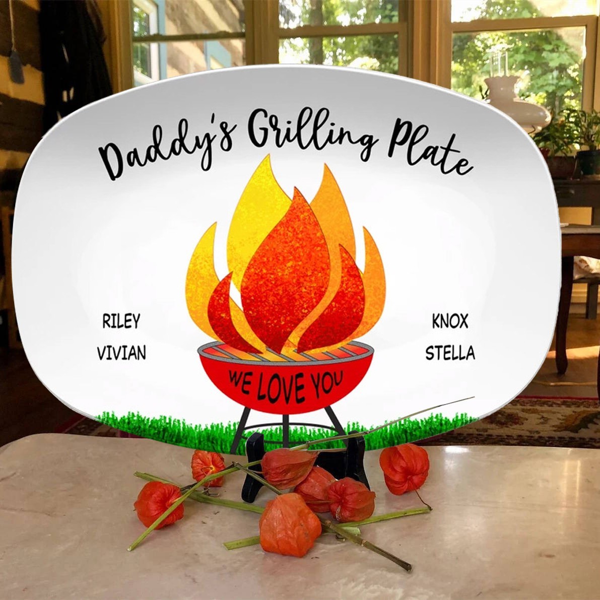 Personalized Grilling Plate with Kids Name for Dad Father's Day Gift