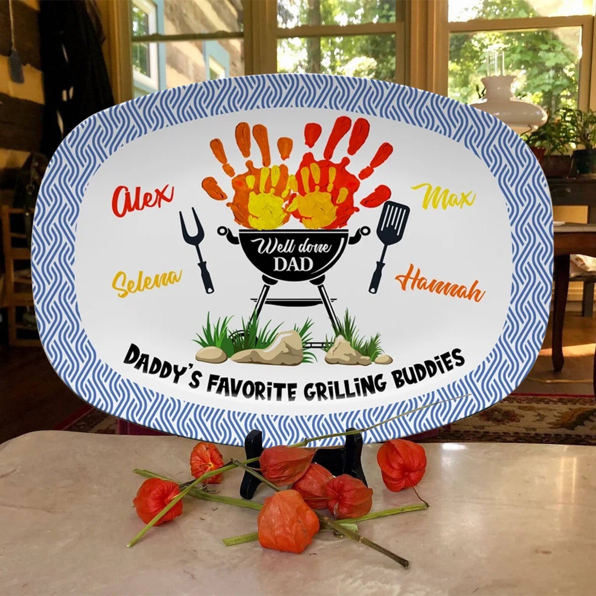 Personalized Grilling Plate with Kids Name for Dad Father's Day Gift