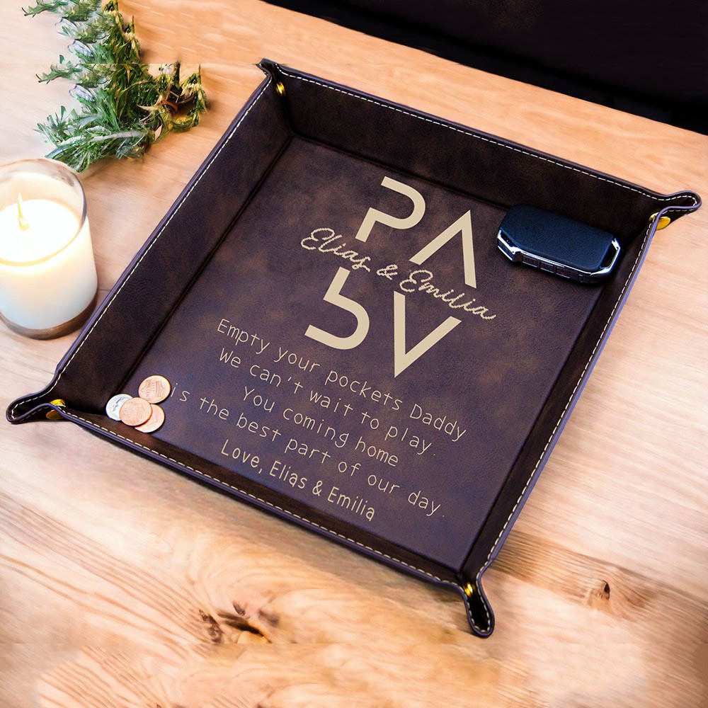 Personalized Genuine Leather DAD PAPA Valet Tray Father's Day Catchall Tray Gift for Dad From Kids