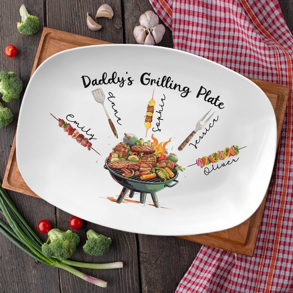 Personalized Grilling Plate with Kids Name for Dad Father's Day Gift