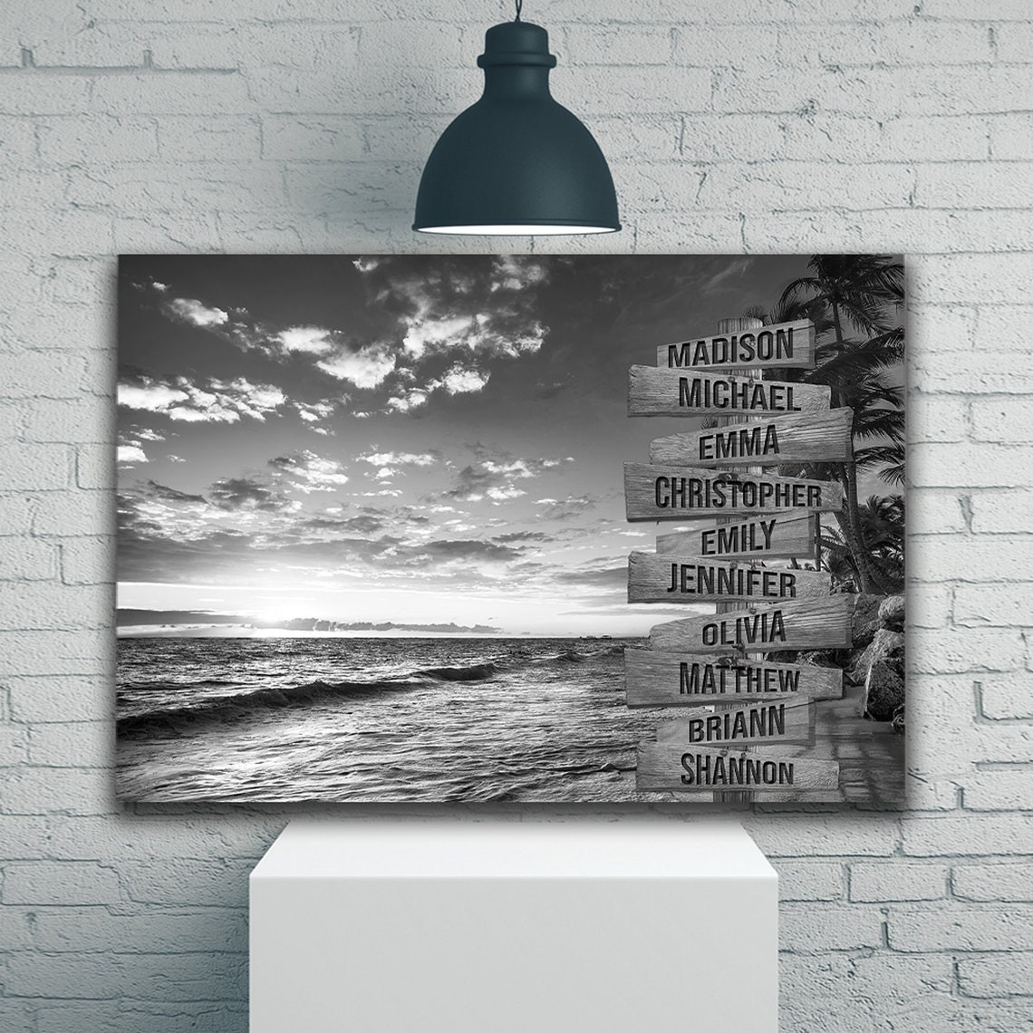 Sunset Beach Ocean Personalized Multi-Names Family Canvas Wall Art