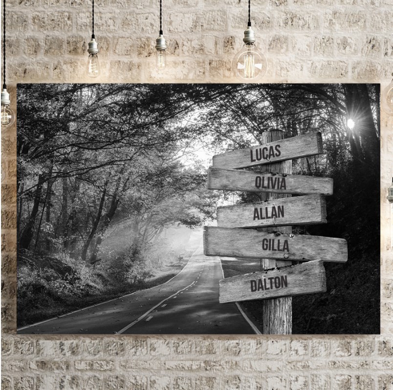 Autumn Road Personalized Multi-Name Signpost Premium Canvas Wall Art