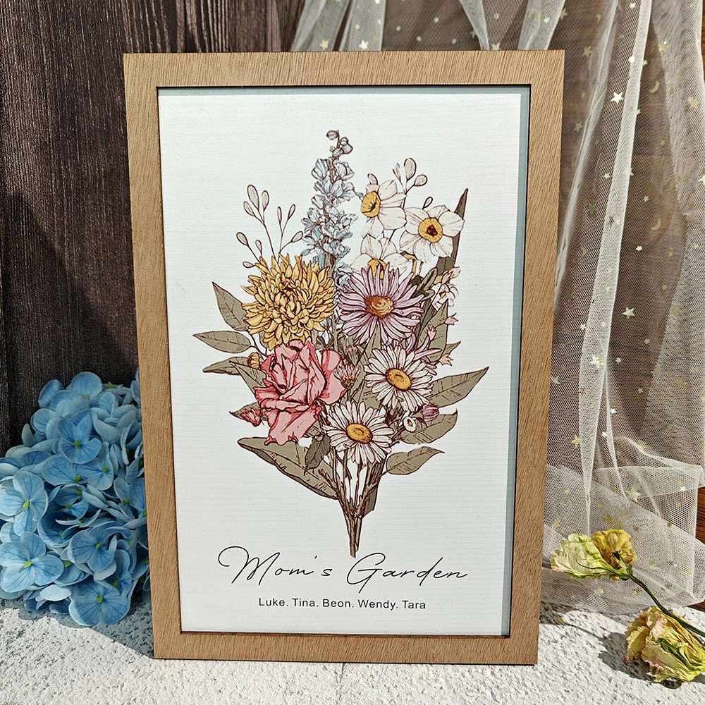 Personalized Mom's Garden Birth Flower Bouquet Sign Mother's Day Gift Ideas