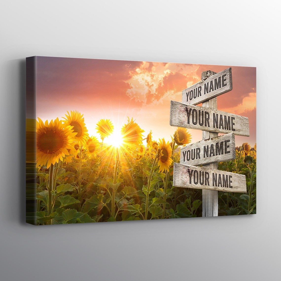 Sunrise Sunflower Personalized Multi-Name Signpost Premium Canvas Wall Art