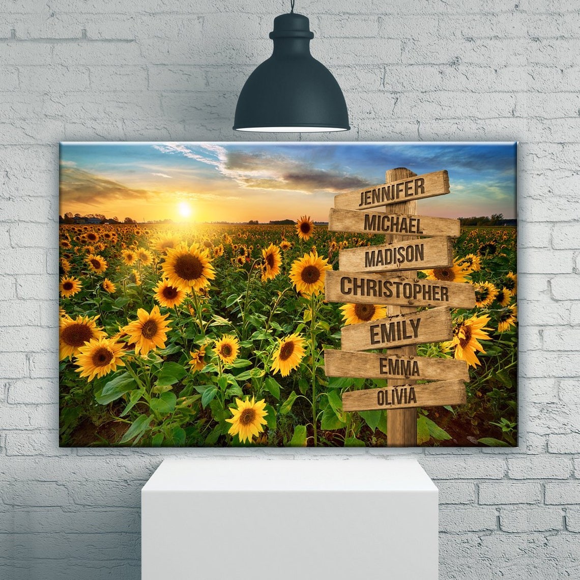 Sunrise Sunflower Personalized Multi-Name Signpost Premium Canvas Wall Art