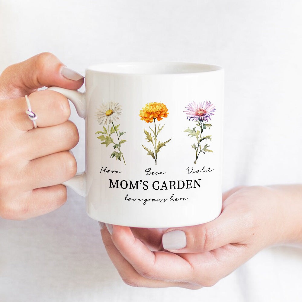 Personalized Mom's Garden Birth Flower Mug with 1-20 Names Mother's Day Gift