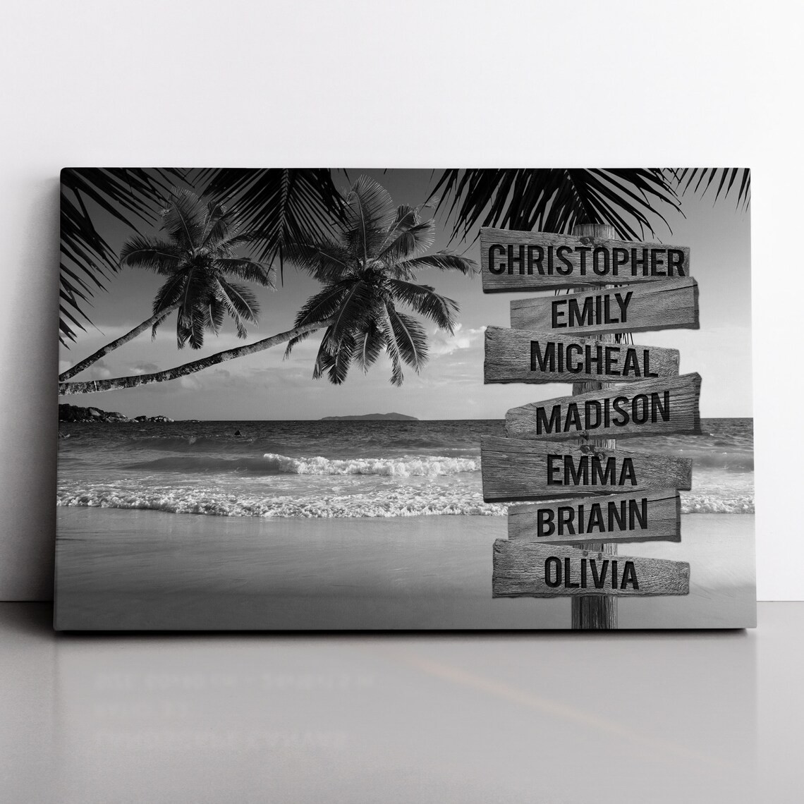 Tropical Beach Personalized Multi-Names Family Canvas Wall Art