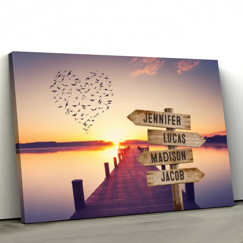 Shared Signpost at the Pier Multi-Names Family Canvas Wall Art