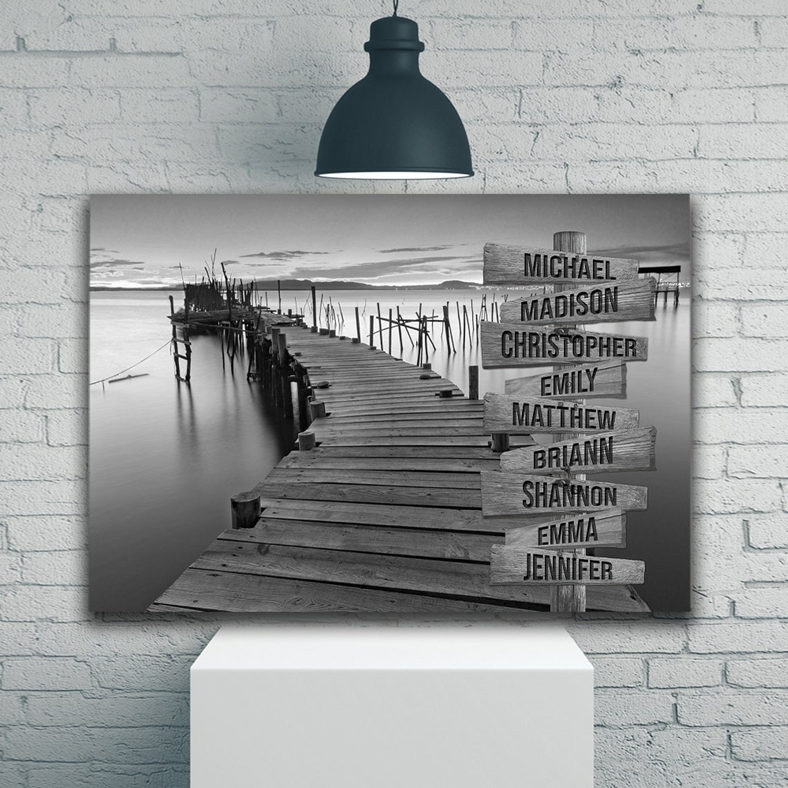 Sunset Lake Dock Personalized Multi-Names Family Canvas Wall Art