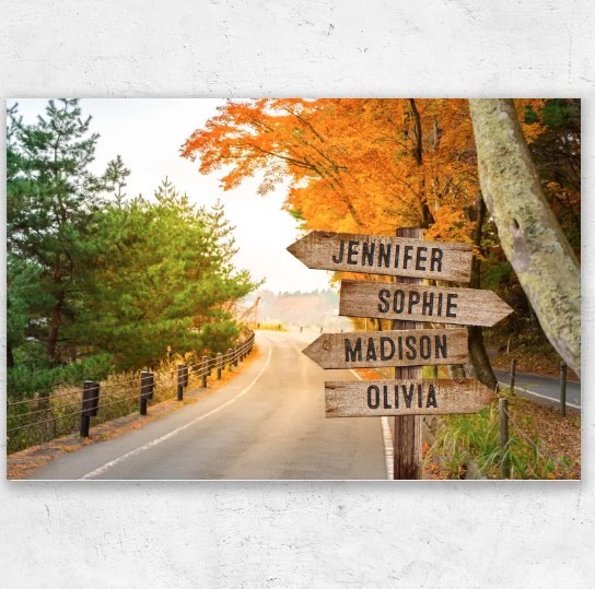 Personalized Multi-Name Signpost Premium Canvas Wall Art - Freedom