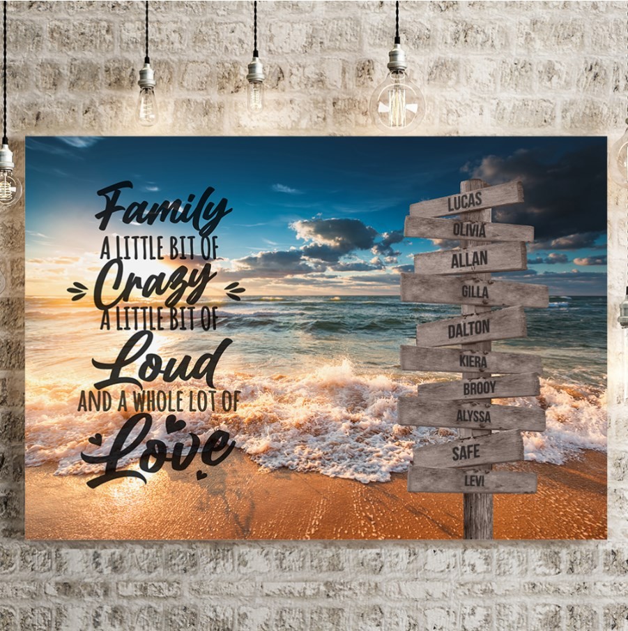 Ocean Sunset Personalized Multi-Name Signpost Premium Canvas Wall Art