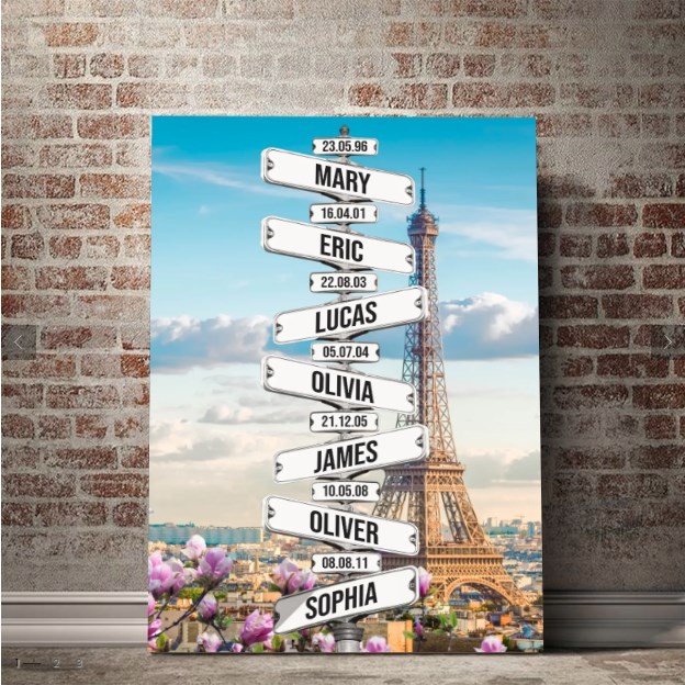 In Paris Date of Birth of Children Street Sign Premium Family Canvas