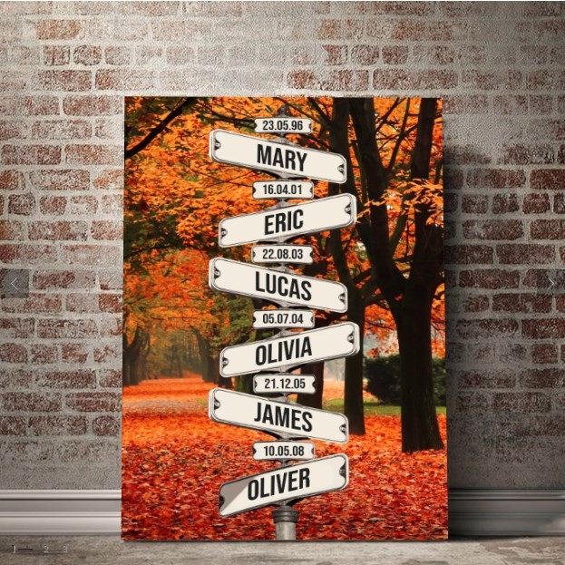 Central Park In Fall Date of Birth of Children Street Sign Personalized Family Canvas Wall Art