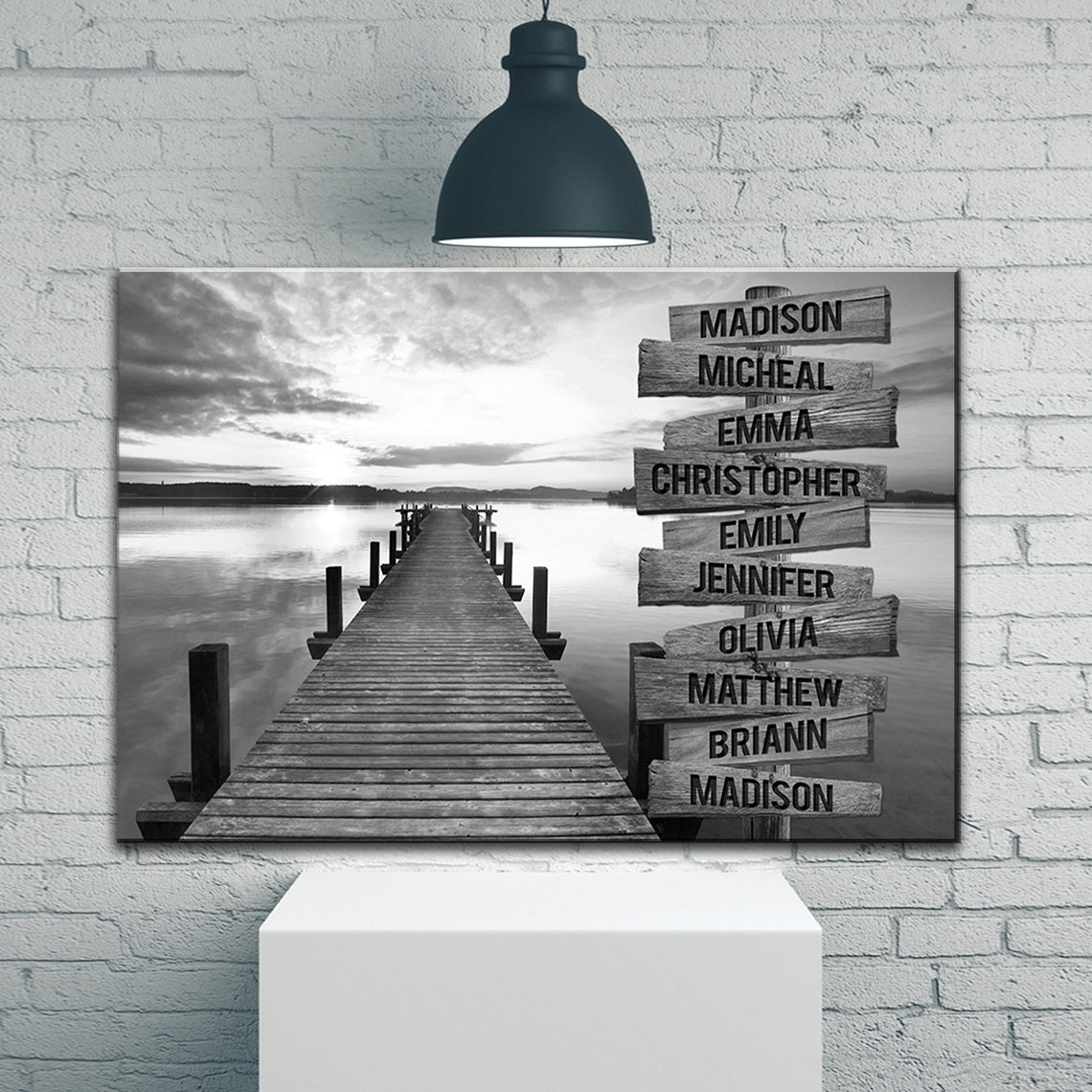 Sunset Lake Dock Personalized Multi-Names Family Canvas Wall Art