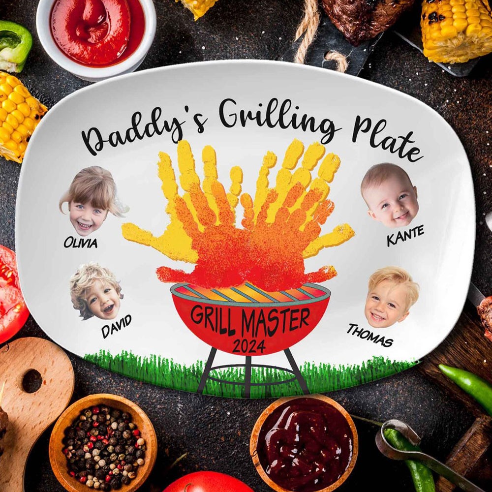 Personalized Grilling Plate with Kids Name for Dad Father's Day Gift