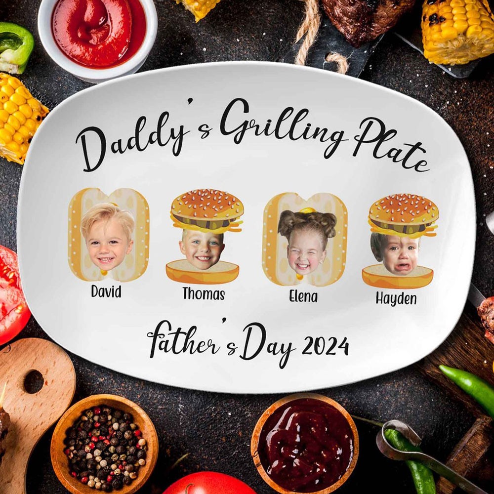 Personalized Grilling Plate with Kids Name for Dad Father's Day Gift