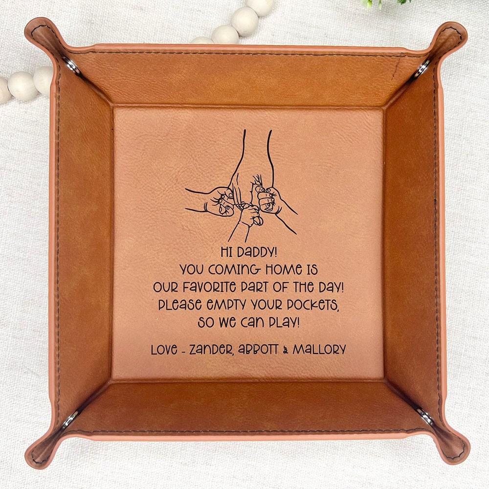 Personalized Genuine Leather Valet Tray Father's Day Catchall Tray Gift for Dad From Kids