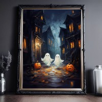 Cute Ghost Chompin on A Pizza, Ghostly Pizza Pirate, Framed Canvas Print