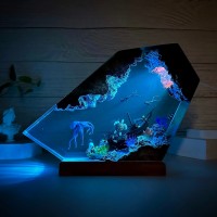 Giant Octopus Turtle and Couple Diver Ocean Resin Lamp