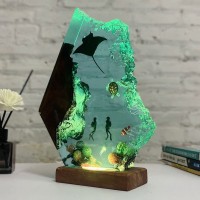 Manta Rays and Couple Diver Ocean Resin Lamp