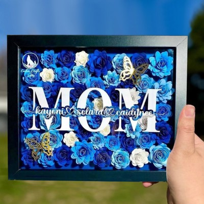 Personalized Mom Flower Shadow Box with Kid's Names Mother's Day Gift