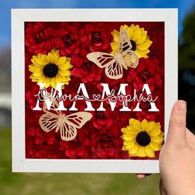 Personalized Mama Flower Shadow Box with Kid's Names Mother's Day Gift