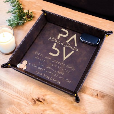 Personalized Genuine Leather DAD PAPA Valet Tray Father's Day Catchall Tray Gift for Dad From Kids