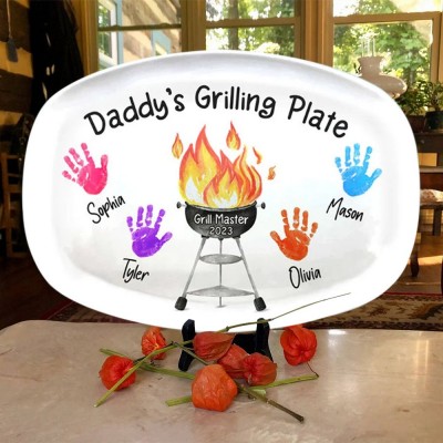 Personalized Grilling Plate with Kids Name for Dad Father's Day Gift