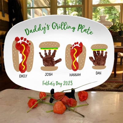 Personalized Grilling Plate with Kids Name for Dad Father's Day Gift