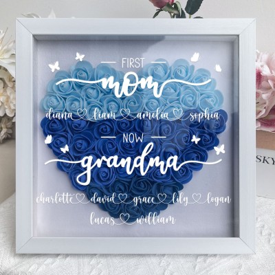 First Mom Now Grandma Personalized Flower Shadow Box with Kids Names Mother's Day Gift