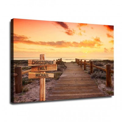 Ocean Dock Personalized Multi-Name Signpost Premium Canvas Wall Art