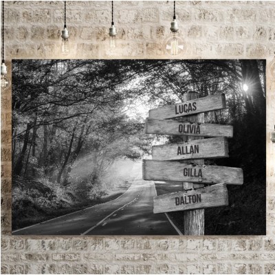 Autumn Road Personalized Multi-Name Signpost Premium Canvas Wall Art