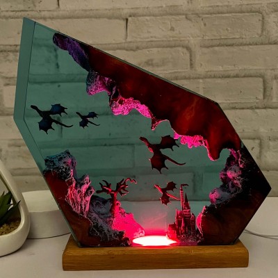 Dragon Resin Wood Art Lamp