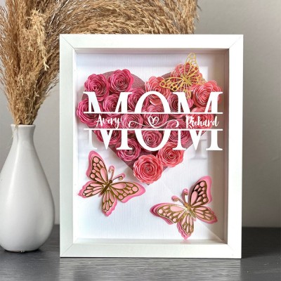 Personalized Mom Flower Shadow Box with Kid's Names Mother's Day Gift