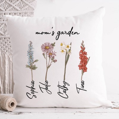 Personalized Mom's Garden Birth Flower Pillow with 1-20 Names Mother's Day Gift