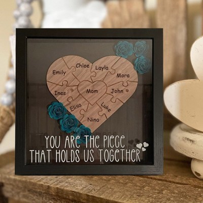 You Are The Piece That Hold Us Together-Personalized Mom Flower Shadow Box with Kid's Names Mother's Day Gift