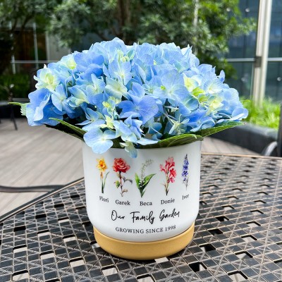 Personalized Family Birth Flower Pot with 1-20 Names Mother's Day Gift