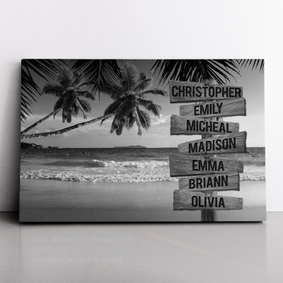 Tropical Beach Personalized Multi-Names Family Canvas Wall Art