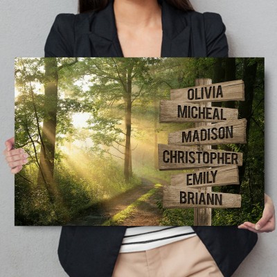 Sunshine Forest Personalized Multi-Name Signpost Premium Canvas Wall Art