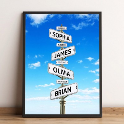 Custom Street Sign Multi-Names Family Canvas Wall Art