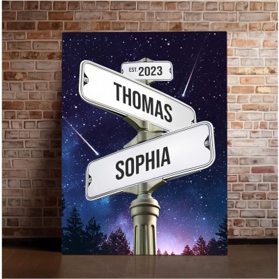 Star Sky Street Sign for Families Personalized Family Canvas Wall Art