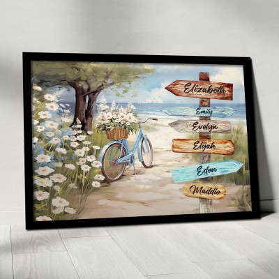 Beach Landscape Personalized Multi-Name Signpost Premium Canvas Wall Art