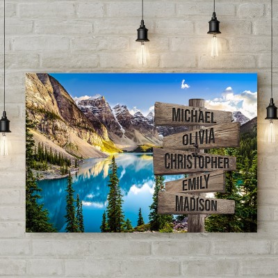 Mountain Art Personalized Multi-Name Signpost Premium Canvas Wall Art