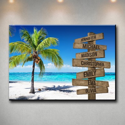 Ocean Breeze -Colorful Multi-Names Family Canvas Wall Art