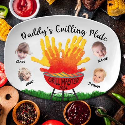 Personalized Grilling Plate with Kids Name for Dad Father's Day Gift