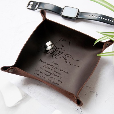 Personalized Genuine Leather Valet Tray Father's Day Catchall Tray Gift for Dad From Kids