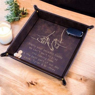 Personalized Genuine Leather Valet Tray Father's Day Catchall Tray Gift for Dad From Kids