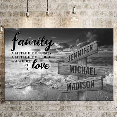 Ocean Sunset A Little Whole Lot of Love Multi-Names Family Canvas Wall Art